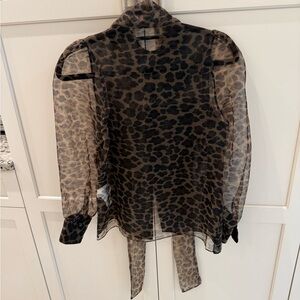 Zara Black and Brown Animal Print Sheer Blouse